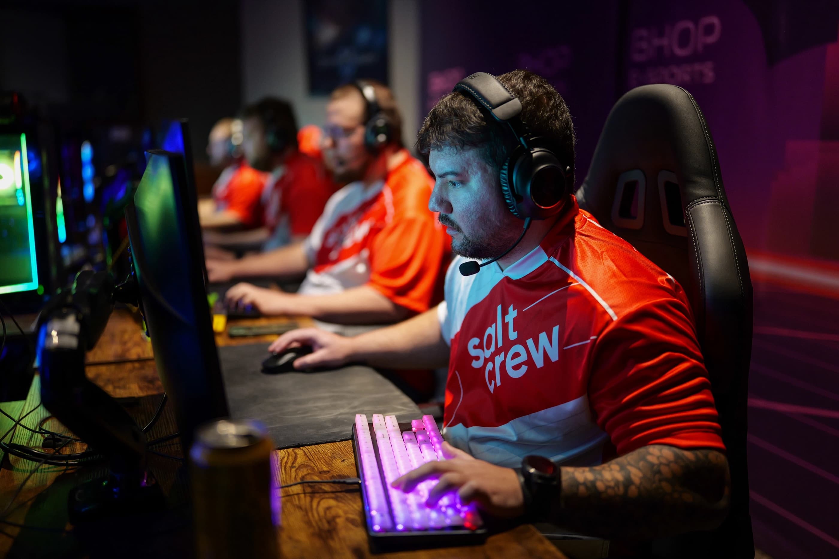Saltcrew players at their stations during a LAN match